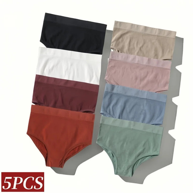 5Pcs/Set Sexy Panties Women Comfort Briefs Soft Intimate High Rise Panty Female Lingerie Solid Color Underpants M-XL Aviola