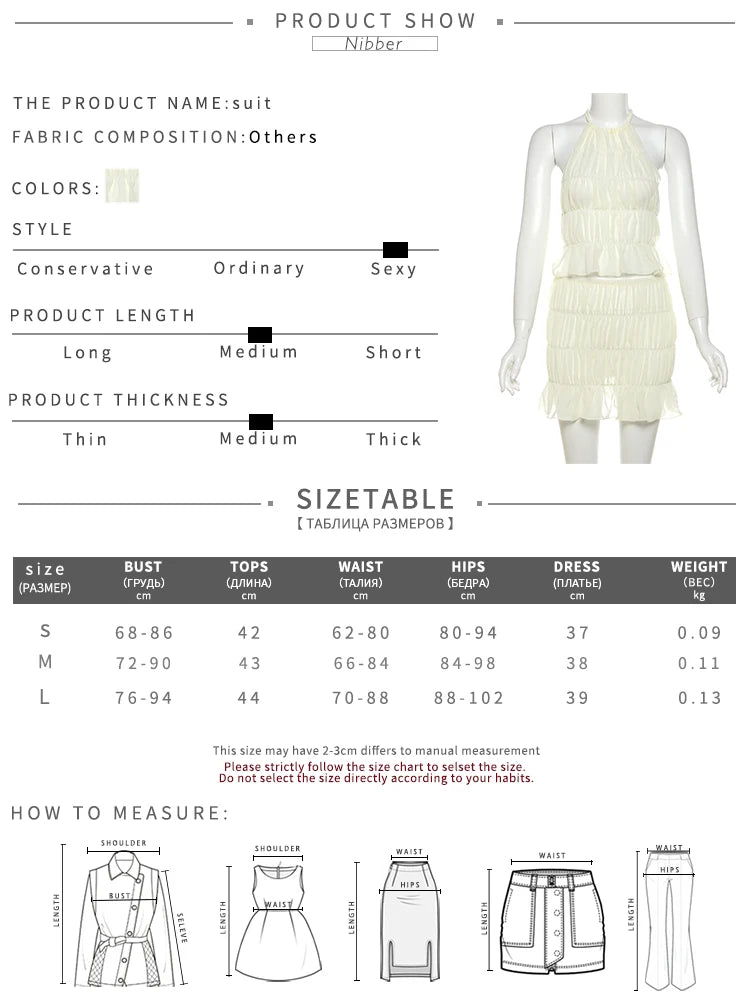 Nibber Ruched Sexy 2 Piece Set Women Y2K Thin Vacation Beach Style Backless Camisole+Mini Skirts Midnight Clubwear Outfits Aviola