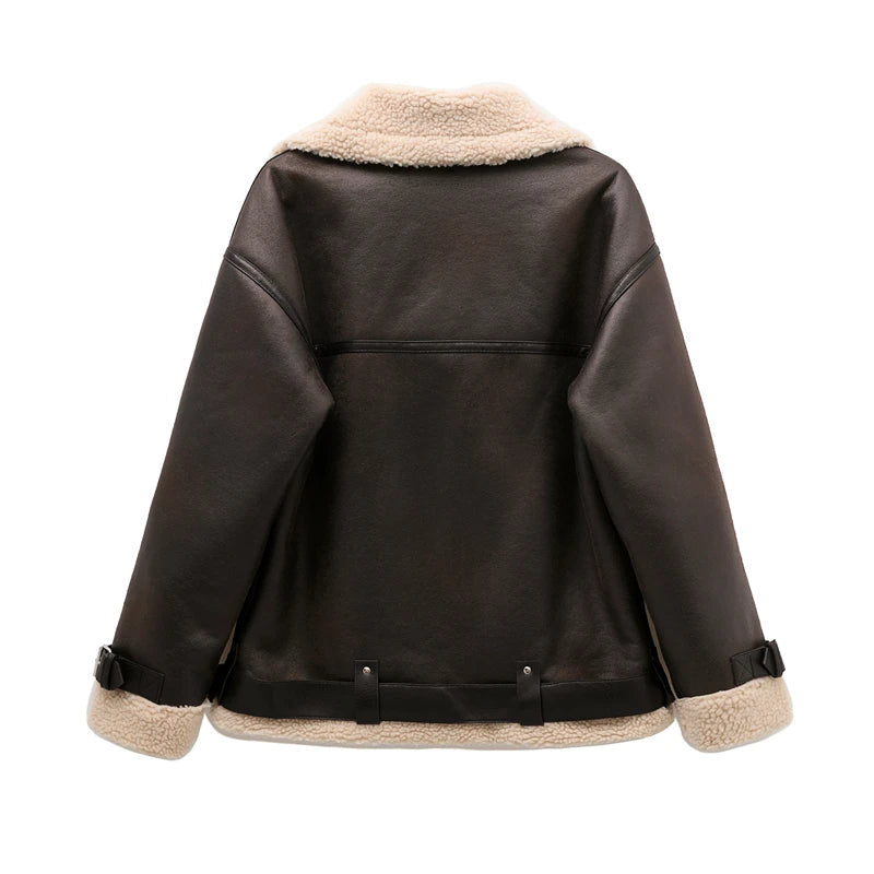RARF 2024 dichroism women's new autumn and winter thickened warm belt double-sided long jacket jacket motorcycle top Aviola