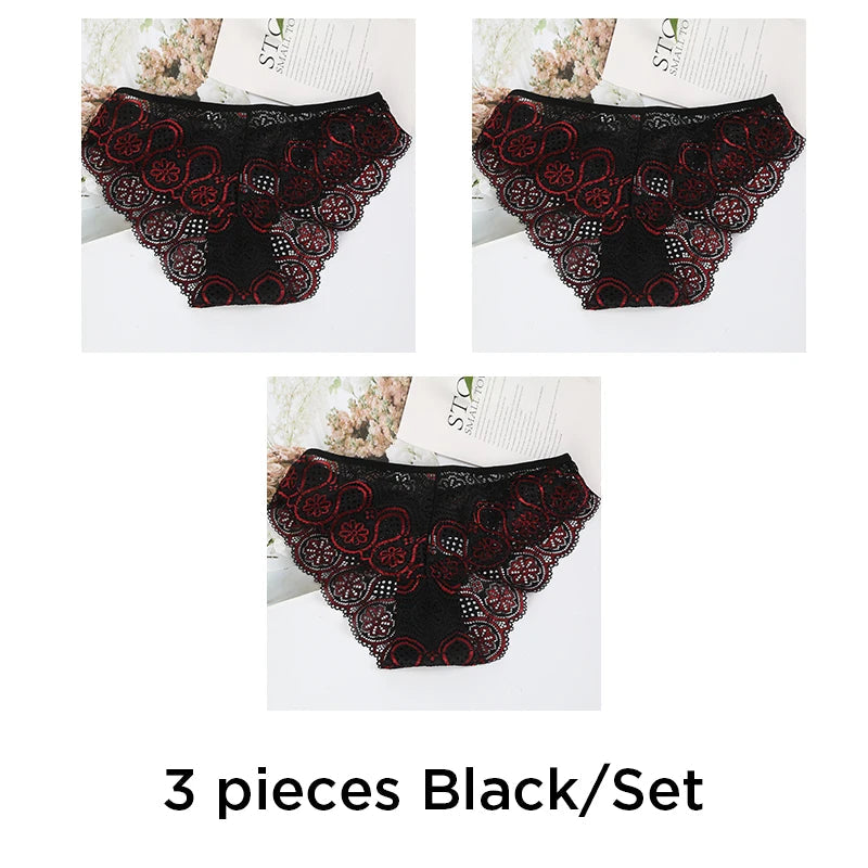 3PCS/Set Lace Panty Sexy Weave Panties for Women Floral Briefs Female Underwear Printed Underpants Fashion Sexy Lingerie NKT2135 Aviola