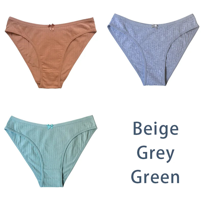 3PCS/Set Women Cotton Panties Sexy Classic Underwear Low Rise Female Rib Underpants Girls Comfort Briefs Bow Lingerie Aviola