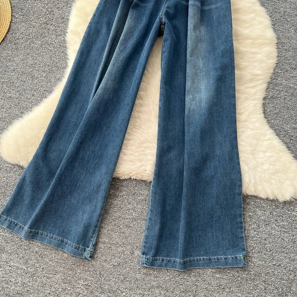 Denim Jumpsuits Women One Piece Wide Leg Pants Washed Distressed Sleeveless Pockets 2025 Streetwear High Waist Jeans Trousers Aviola