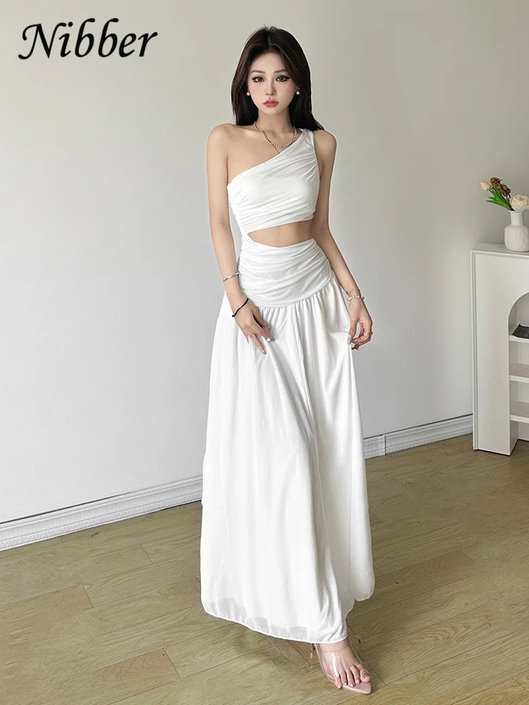 Nibber Elegant Maxi Dress Women Summer Off-shoulder Sleeveless Cut Out Beach Long Indie Folk Temperament For Vacation Vestidos Aviola