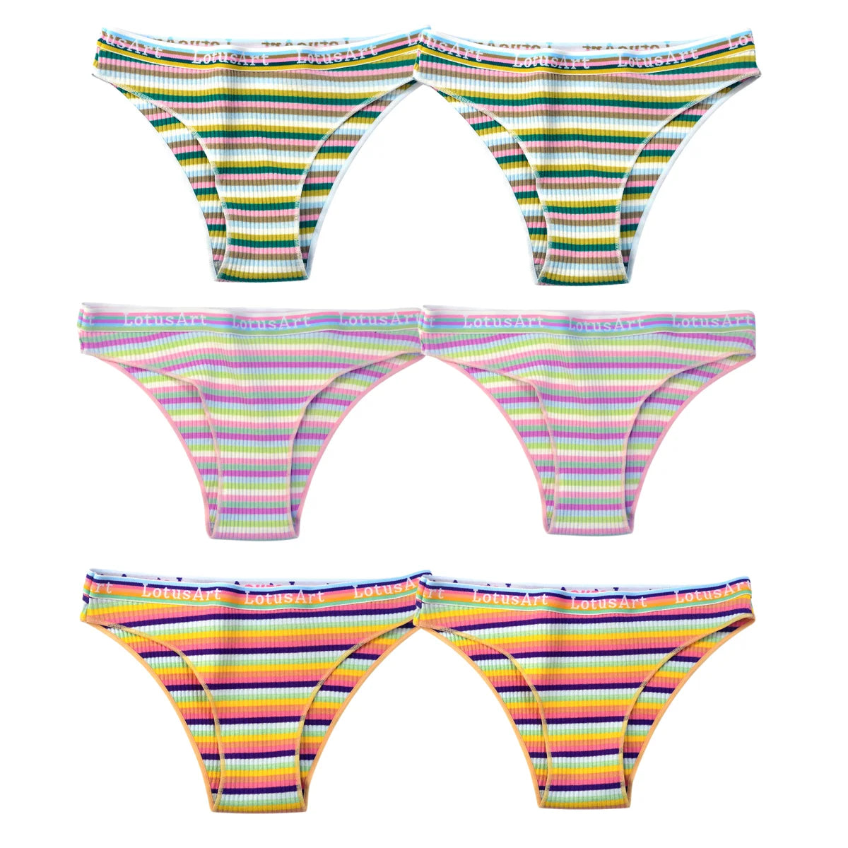 6PCS/Set Cotton Panties For Women Striped Briefs Low Waist Bottoms Female Sports Underpants Seamless Underwear Sexy Lingerie Aviola