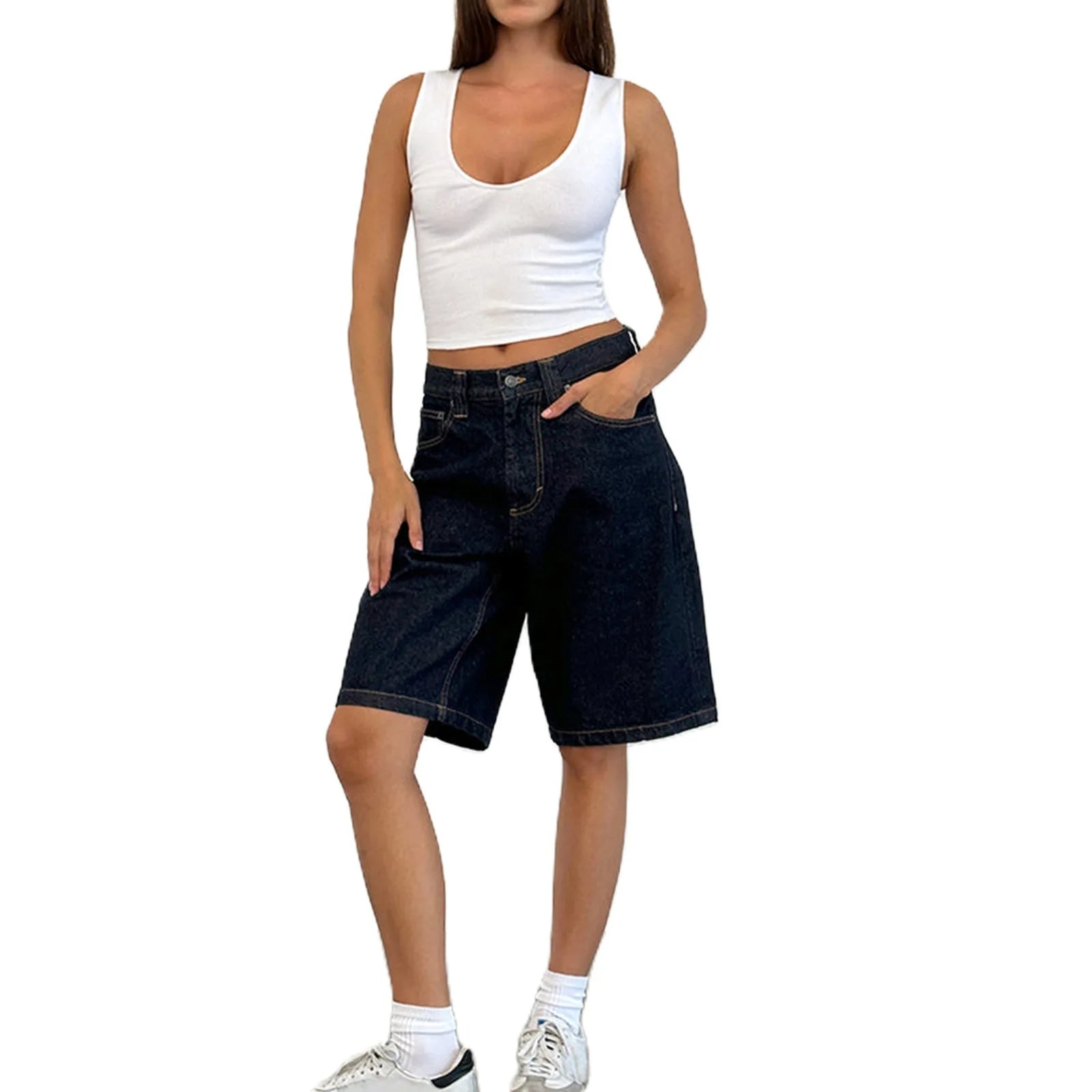 Denim Pant Women Wide Leg Jeans Calf Length Pants High Waist Straight Trousers Y2k Streetwear Mom Jeans Casual Loose Summer Aviola
