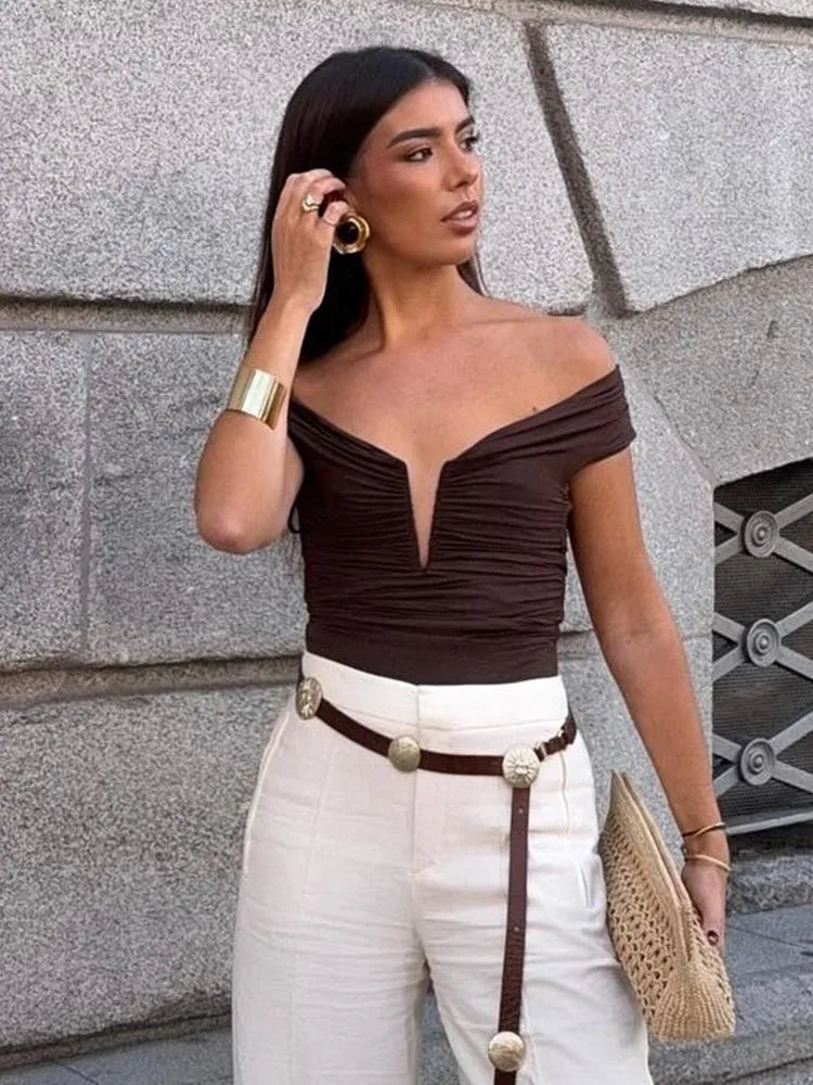 UNIZERA Hot Girl Style Sexy Fashion Blended Bodysuit 2025 Summer New Products Women's Temperament Tight Top Aviola