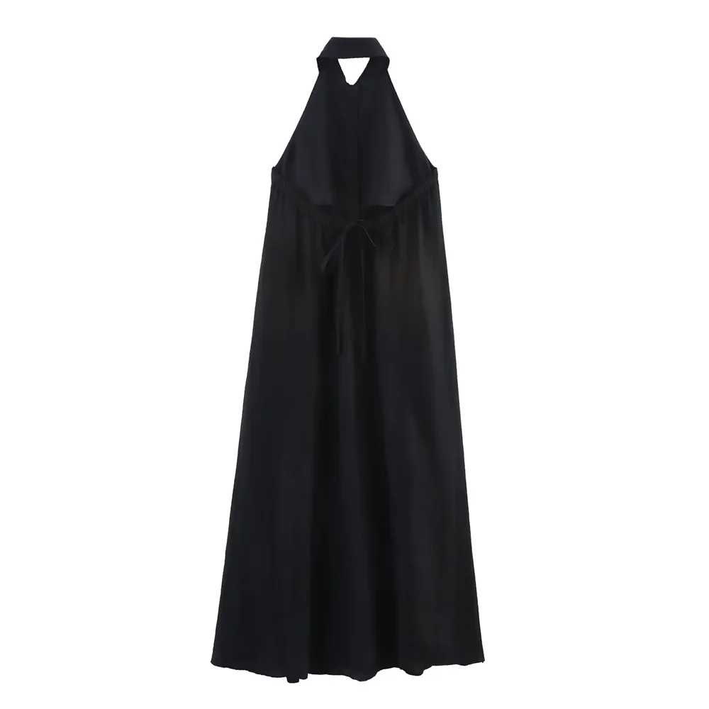 BM&MD&ZA2025halter neck single-breasted loose temperament backless pocket dress long skirt summer women's clothing Aviola