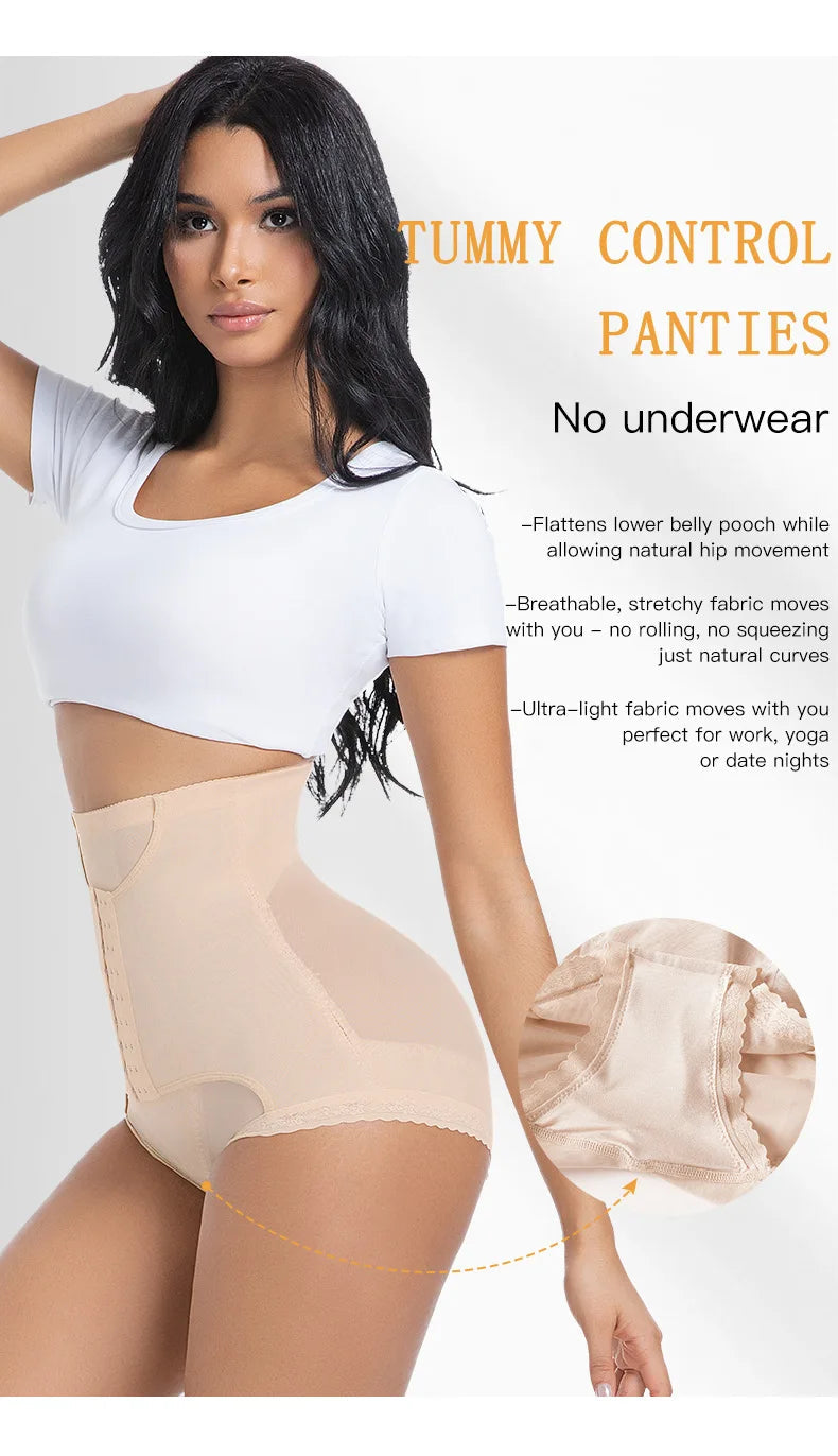 Women’s Waist Control Shapewear Panty with 3-Row Hooks Double Tummy Compression Mesh Butt Lifter High Waist Slimming Body Shaper Aviola