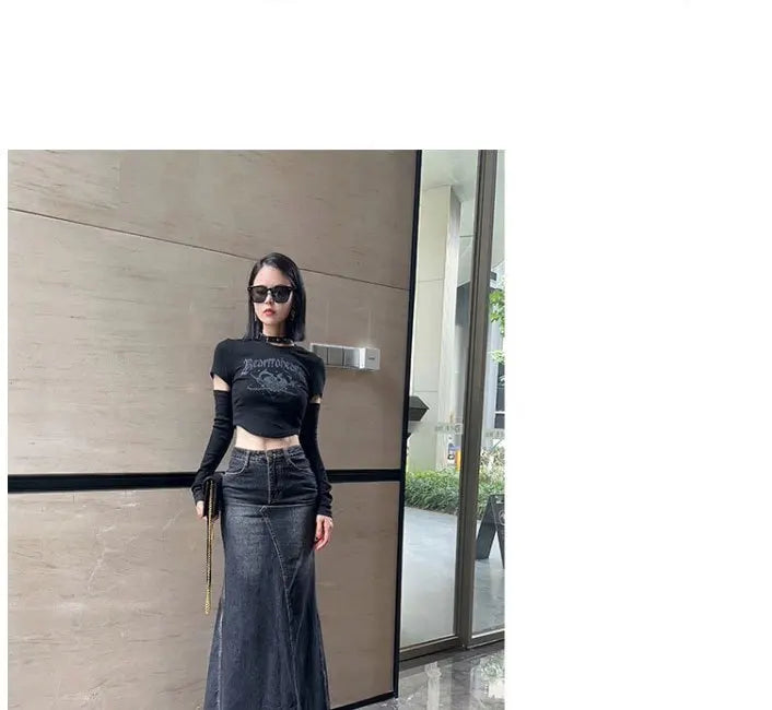 Maxi Skirt Women Casual Mermaid Streatwear High Waist Zipper Denim Skirts Y2k Streetwear Loose Long Mom Jeans Ankle Lenth Summer Aviola