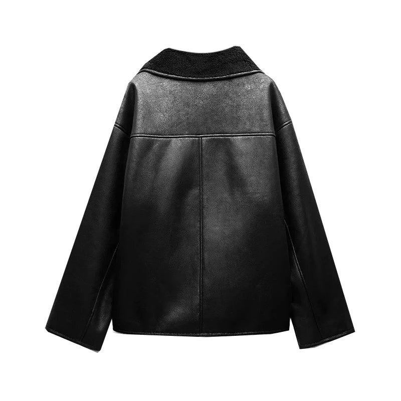 RARF 2024 new Fall/Winter women's collection double-sided lapel long-sleeved jacket with warm fur Aviola