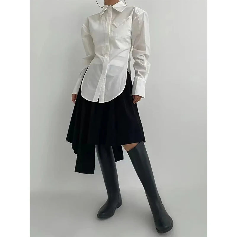 MEXZT Elegant White Shirts Women Fashion Streetwear Long Sleeve Blouses Korean Simple Pocket Button Up Ladies Design Tunic Tops Aviola
