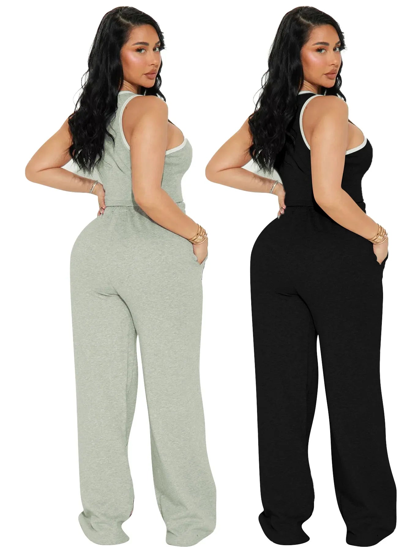 Two Piece Sets Women Sports Suit Vest Top Wide Leg Pants Striped Elastic Waist Matching Sets Trousers Sportswear 2025 Tracksuit Aviola