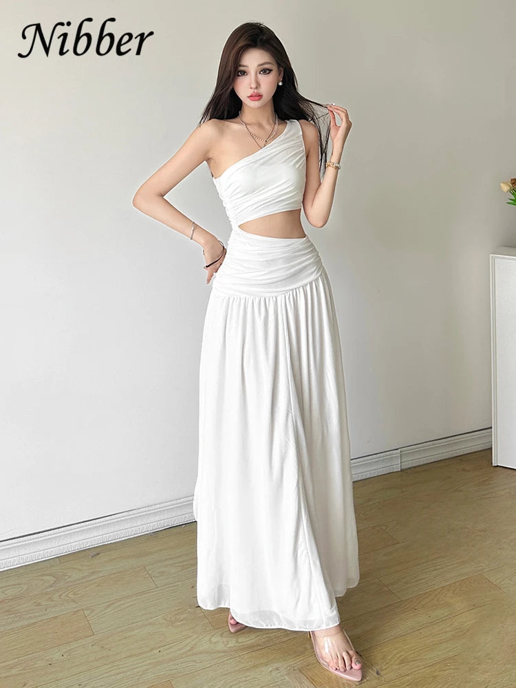 Nibber Elegant Maxi Dress Women Summer Off-shoulder Sleeveless Cut Out Beach Long Indie Folk Temperament For Vacation Vestidos Aviola