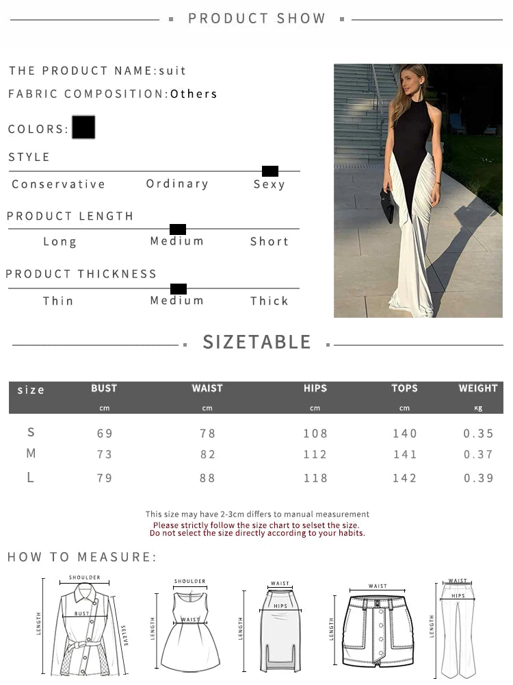 Nibber Backless Folds Maxi Dress Women Black White Patchwork Peach Butt Halter Slit Summer Trend Temperament Clubwear Vestidos Aviola