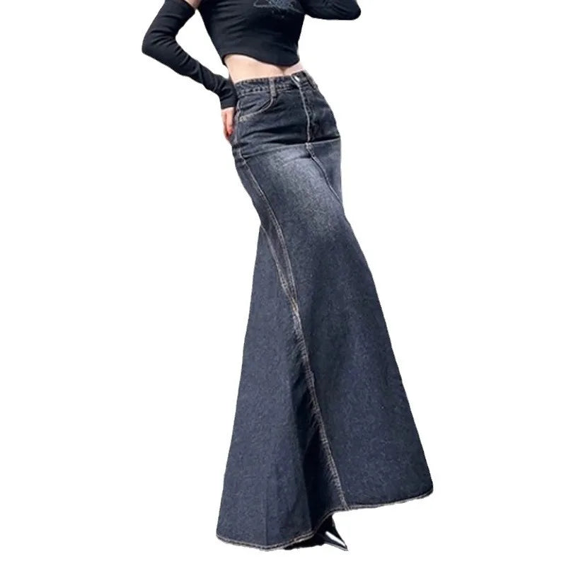 Maxi Skirt Women Casual Mermaid Streatwear High Waist Zipper Denim Skirts Y2k Streetwear Loose Long Mom Jeans Ankle Lenth Summer Aviola