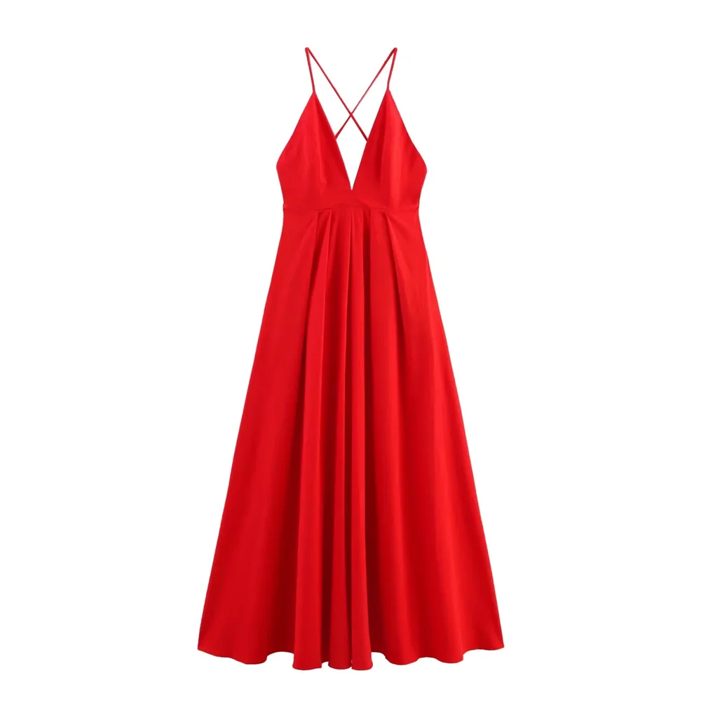BM&MD&ZA2025all-match backless V-neck temperament sexy loose dress short skirt summer new women's clothing Aviola