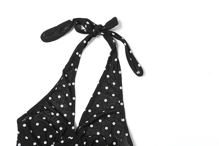 Nibber See Through Vests Women v-Neck Halter Bandage Backless Polka Dot Print Street Sexy Daily Skinny Fashion Hot Chick Tops Aviola