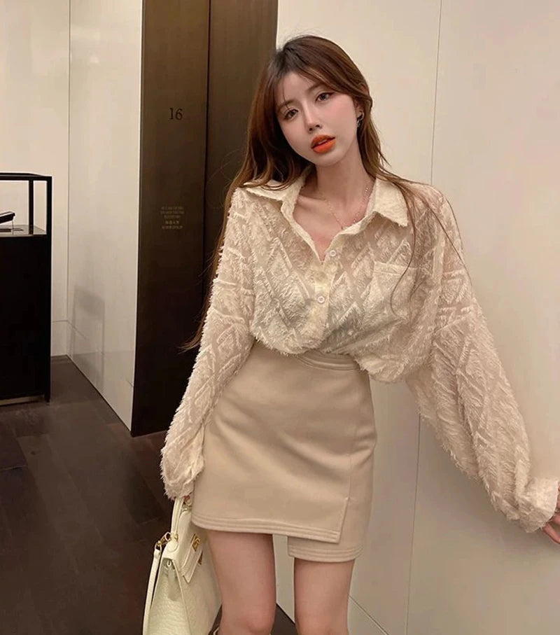 MEXZT Lace Blouses Women Sexy See Through Tassel Loose Sunscreen Shirts Summer Korean Sweet Elegant Casual Sun Protection Tops Aviola