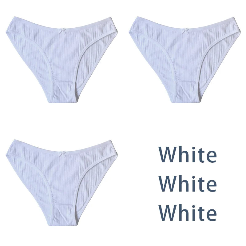 3PCS/Set Women Cotton Panties Sexy Classic Underwear Low Rise Female Rib Underpants Girls Comfort Briefs Bow Lingerie Aviola