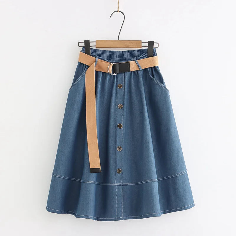 Denim Skirts Women Mid Length Skirt A Line Y2k Streetwear High Waist Elegant Vintage Casual Temperament Slim Mom Jeans Work 2025 Aviola