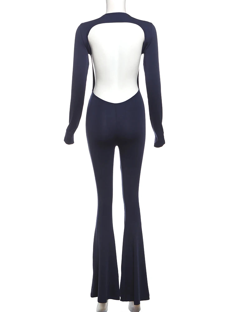 Nibber Sexy Open-Back Jumpsuit Hollow New Spring Fashion Flared High Street For Temperament Women Street Daily Commuting Wear Aviola