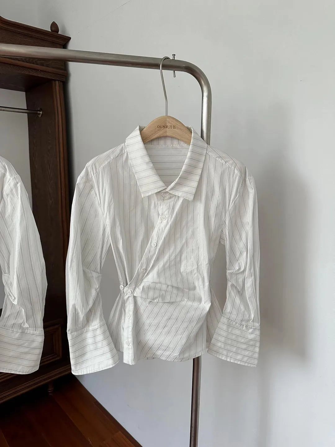 MEXZT Elegant Striped Shirts Women Vintage Irregular Long Sleeve Blouses Office Ladies Korean Chic Buttons Slim Design Tops New Aviola