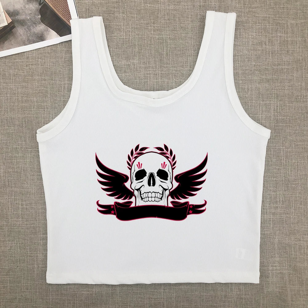 2024 Europe and the United States street new skull series printed short sleeve women Y2K women's T-shirt vest strap inside Aviola