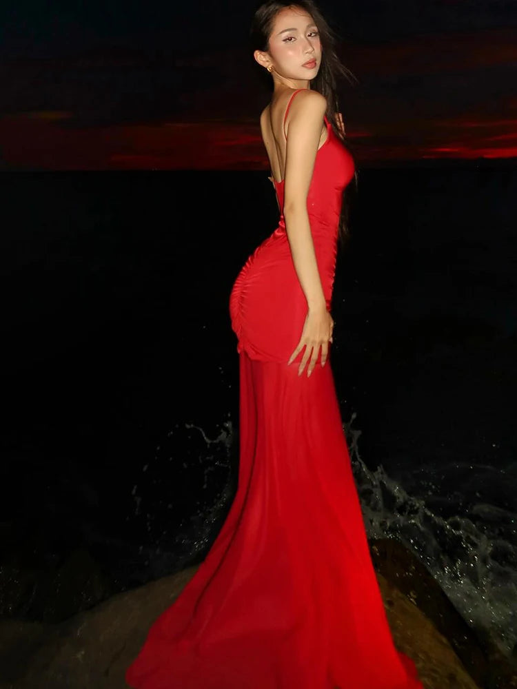 Nibber Hollow Elegant Sexy Maxi Dress Women Low-Neck Off Shoulder Backless Mesh See Through Hem Vacation Beach Party Outfits Aviola