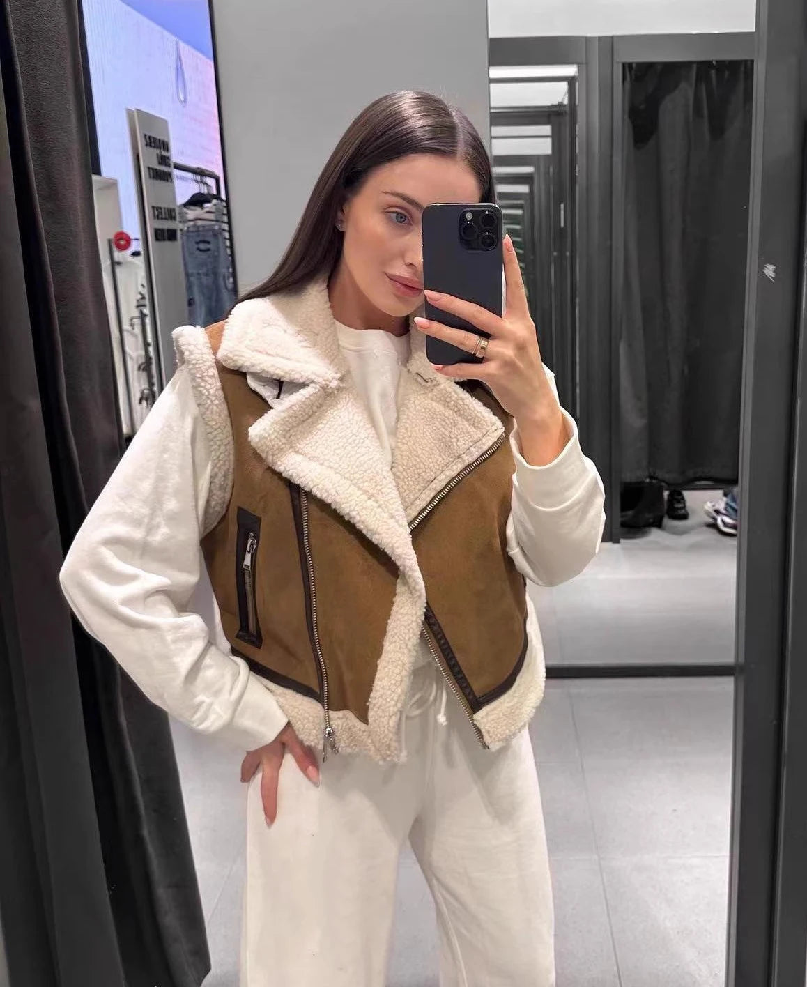 RARF ladies 2025 autumn new stand collar fur one double-sided short vest vest for women's coat warm and thick Aviola