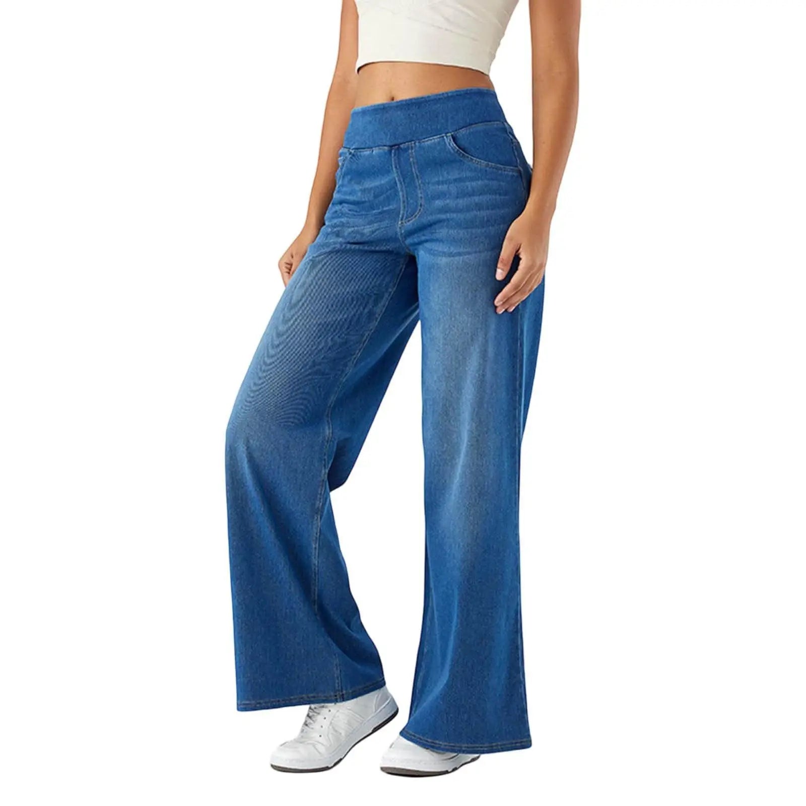 Women Jeans Denim Pant Wide Leg Long Pants Y2k Streetwear Elastic Waist Straight Trousers Elegant Mom Jeans Temperament Casual Aviola