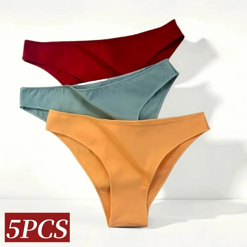 5PCS/Set Cotton Panties Women Low Rise Briefs Solid Color Seamless Underwear Comfy Intimate Breathable Underpants M-XXL Lingerie Aviola