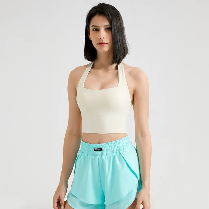 Women's Sport Bra Sexy Halter Padded Yoga Camisole Backless Gym Crop Top Fitness Bra Breathable Workout Sports Bras Aviola