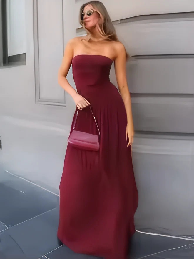 New summer sleeveless sexy strapless pleated long dress Aviola