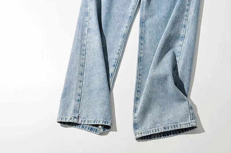 Spliced Wide Leg Denim Pants Women Ankle Length Jean Solid Loose Pockets High Waist Washed Vintage Jeans Zipper Fly Basics 2024 Aviola