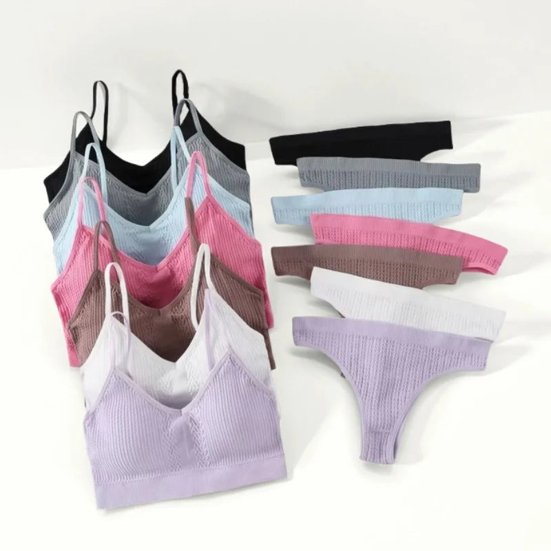 Women Bra Low Waist Briefs Set Seamless Sports Bras Non-wire Bralette Sexy Lingerie Set Female Comfort Ribbed Underwear Set Aviola