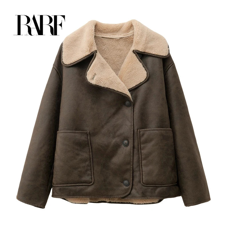 RARF 2024 new Fall/Winter women's collection double-sided lapel long-sleeved jacket with warm fur Aviola