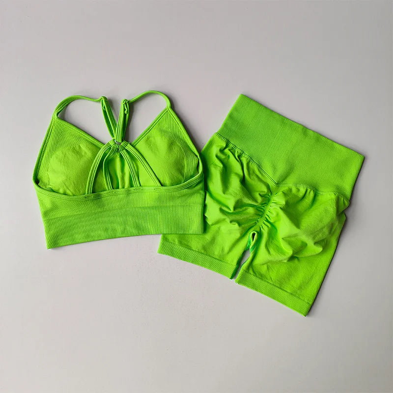 2 Pcs Yoga Sets Women High Waist Workout Outfits Gym Wear Gym Clothing Sports Suits Fitness Tracksuit Sportswear Shorts Suit Aviola