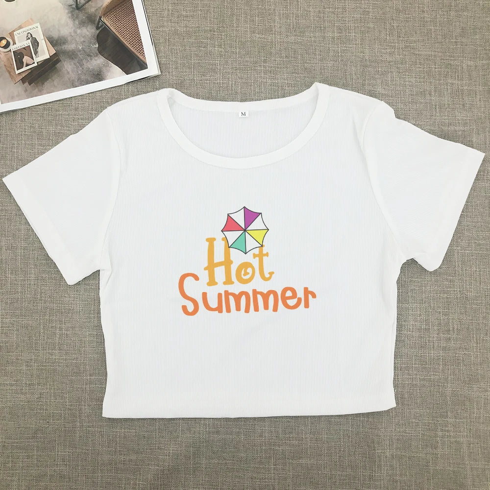 2024 Europe and the United States street new print season art text short sleeve women Y2K women's T-shirt vest halter Aviola