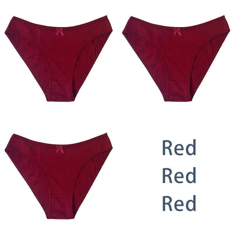 3PCS/Set Women Cotton Panties Sexy Classic Underwear Low Rise Female Rib Underpants Girls Comfort Briefs Bow Lingerie Aviola