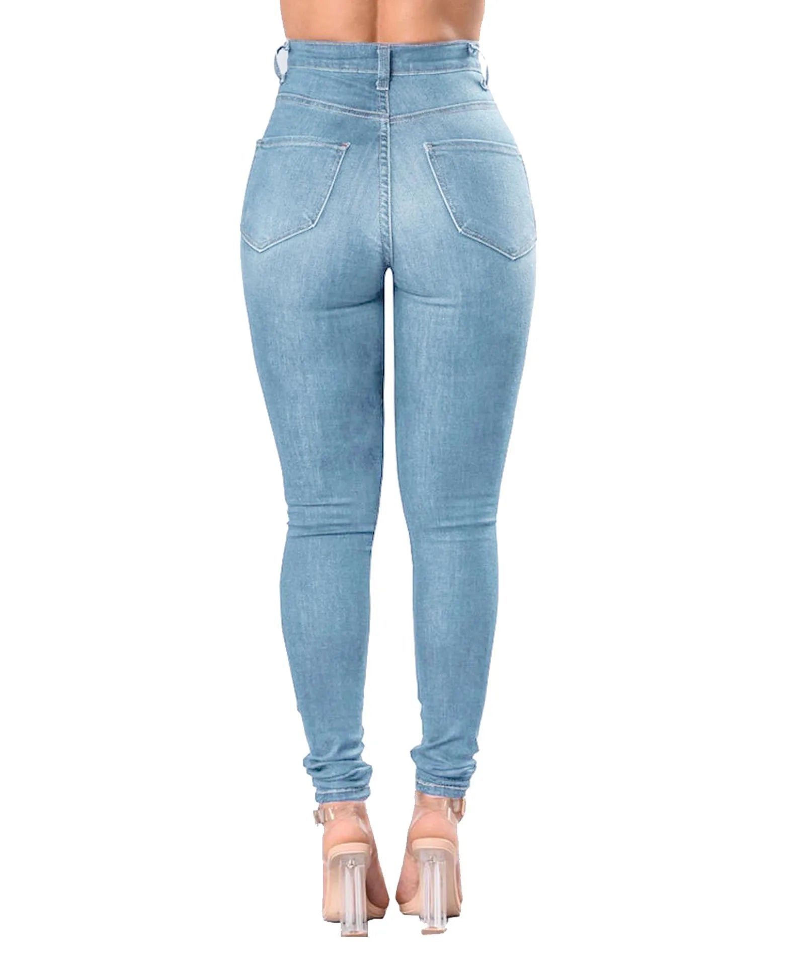 Jeans Women Hole Denim Pencil Pants Ripped Skinny Ankle Length Trousers Stretch High Waist Distressed Washed 2025 Streetwear Aviola