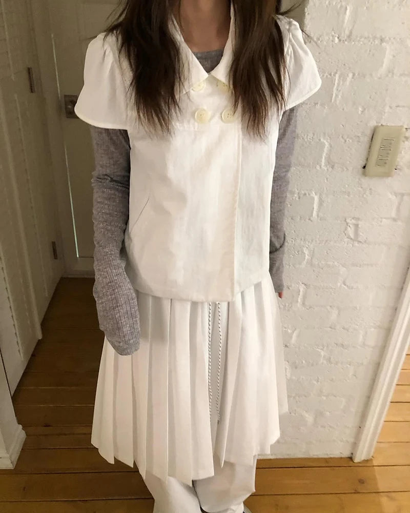 MEXZT Vintage Black Shirts Women Japanese Harajuku White Cropped Puff Short Sleeve Blouses Summer Korean Casual Design Tops New Aviola