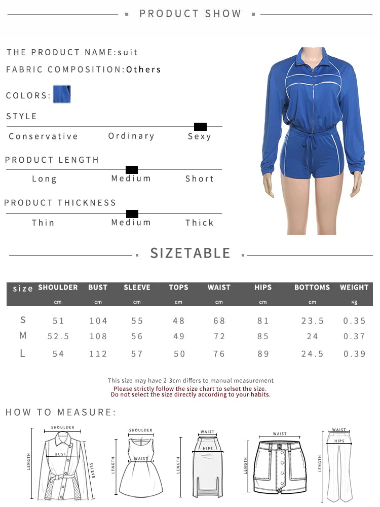 Nibber Fashion Casual Sporty 2 Piece Set Women Zipper Cardigan Polo-Neck Jacket+Drawstring Skinny Shorts Daily Slim Tracksuits Aviola