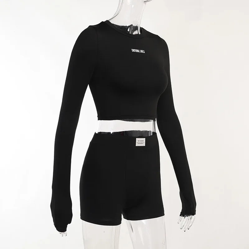 Round Neck Long Short sleeved 3/4 Shorts Two piece Women's Fashion Sports Versatile Set Aviola