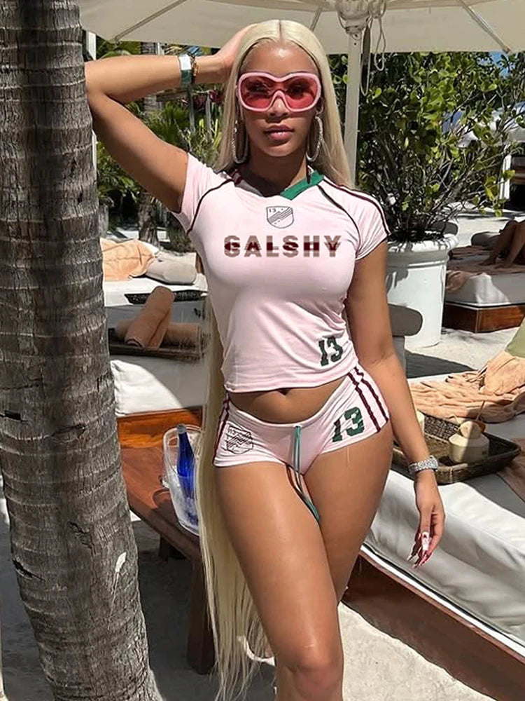 Nibber Activity Letter Print 2 Piece Set Women Tracksuit O-Neck Basic Sporty Crop Top+Shorts Casual Streetwear Matching Suit Aviola