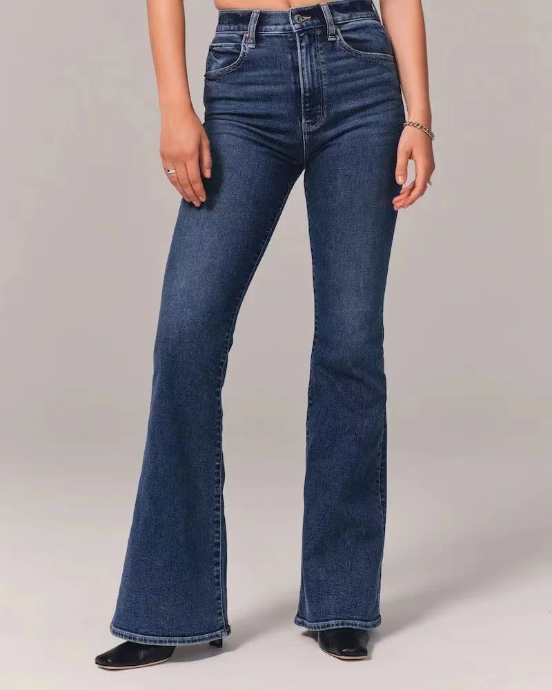 Women Jeans Flare Pants Denim Washing Loose Fit Bootcut Pockets High Street Slight Strech Solid Full Length Spring 2024 Aviola