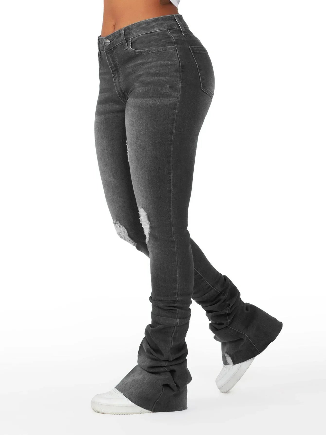 Washed Denim Straight Pants Women Ankle Length Jean Ripped Hole Distressed Pockets Solid Casual Skinny Vintage High Waist Aviola