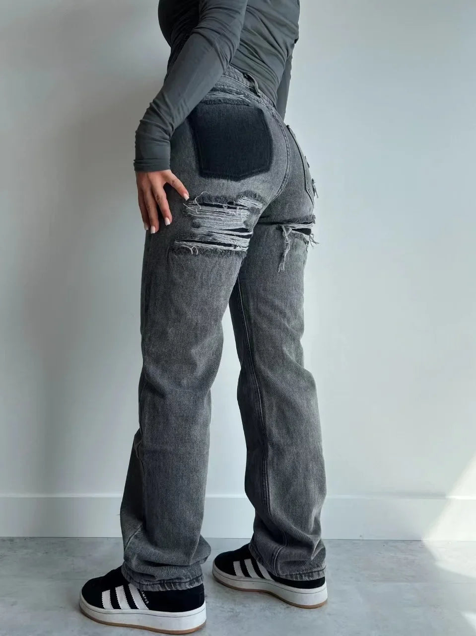 Ripped Jeans for Women Hole Pants Streetwear Low Waist Washed Distressed Pockets Denims 2025 Mom Jeans Vintage Straight Trousers Aviola