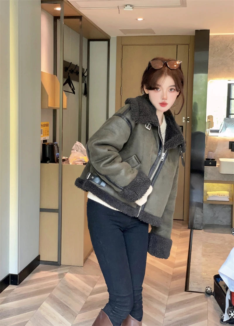 RARF 2024 women's thickened warm fur integrated grab fleece double-sided jacket jacket women's biker top Aviola
