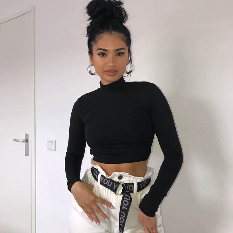 European and American Y2K Autumn/Winter New Round Neck Long sleeved Sexy Open Back Tie Slim Fit T-shirt for Women Aviola