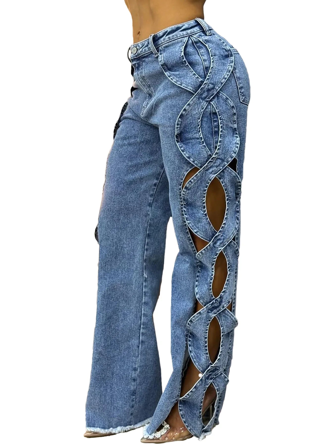 Denim Pant Women Jeans Long Pants Hollowed Out High Waist Straight Trousers Y2k Streetwear Casual Mom Jeans Night Club Summer Aviola